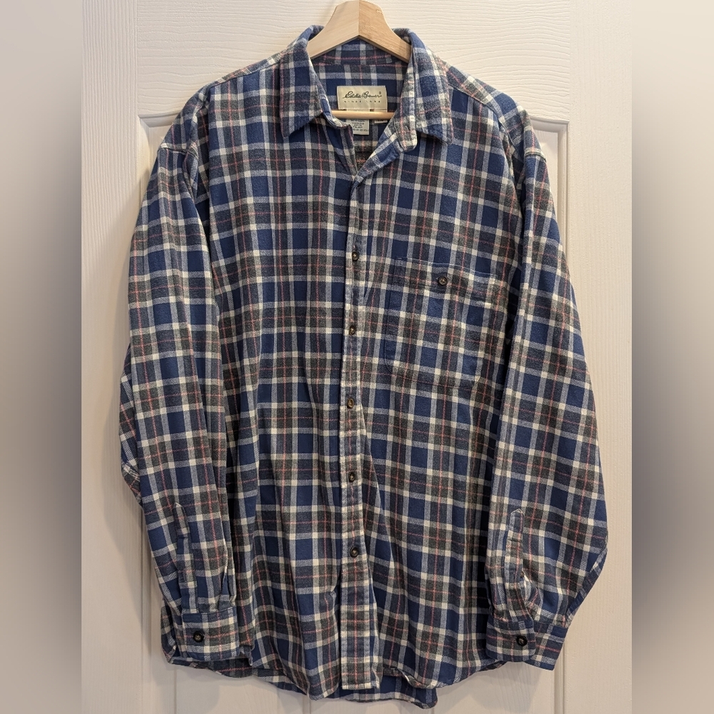 Eddie Bauer Mens Blue Plaid Shirt Size Large